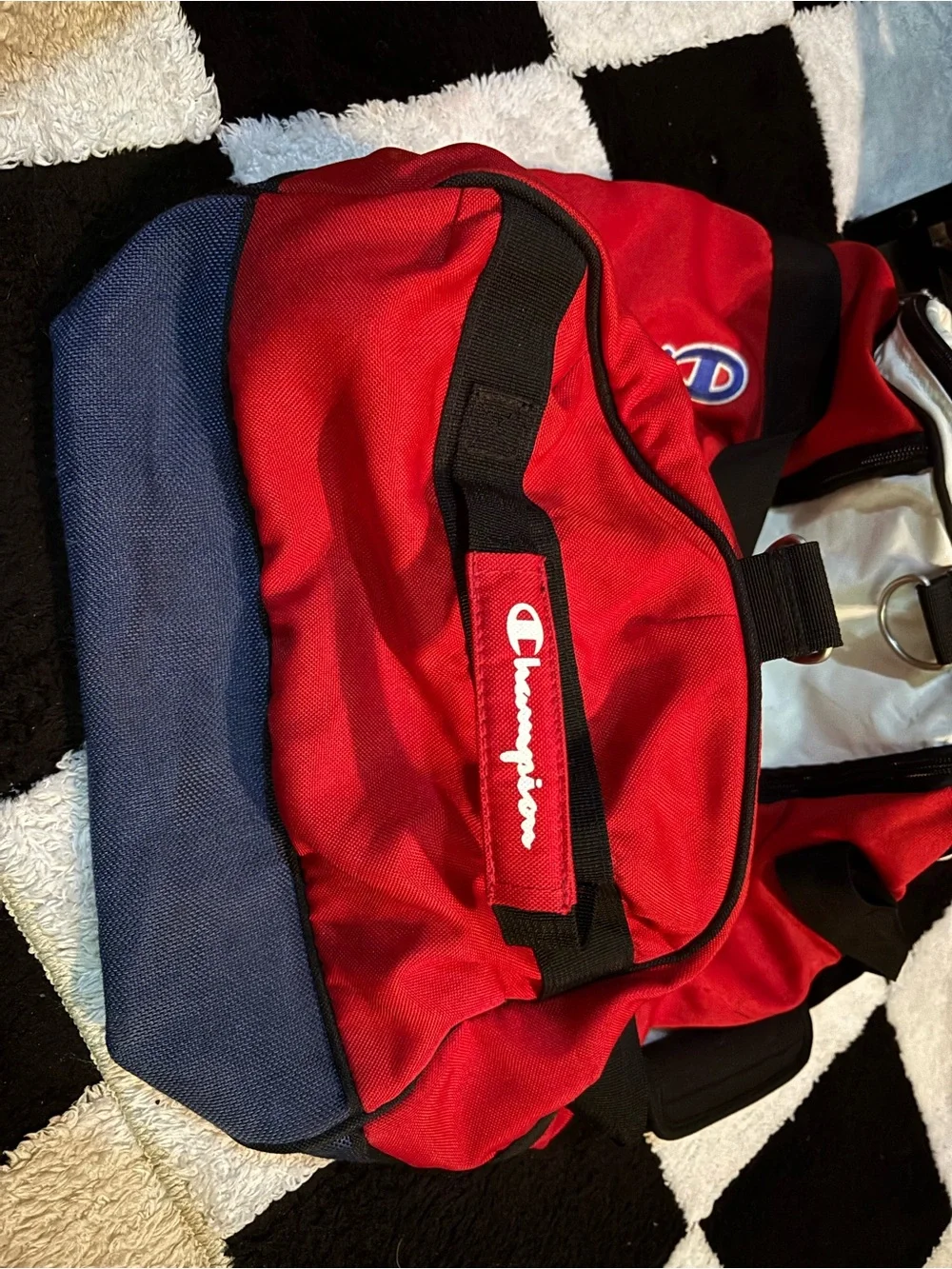 Champion Red and White Athletic Duffel with Black Accents